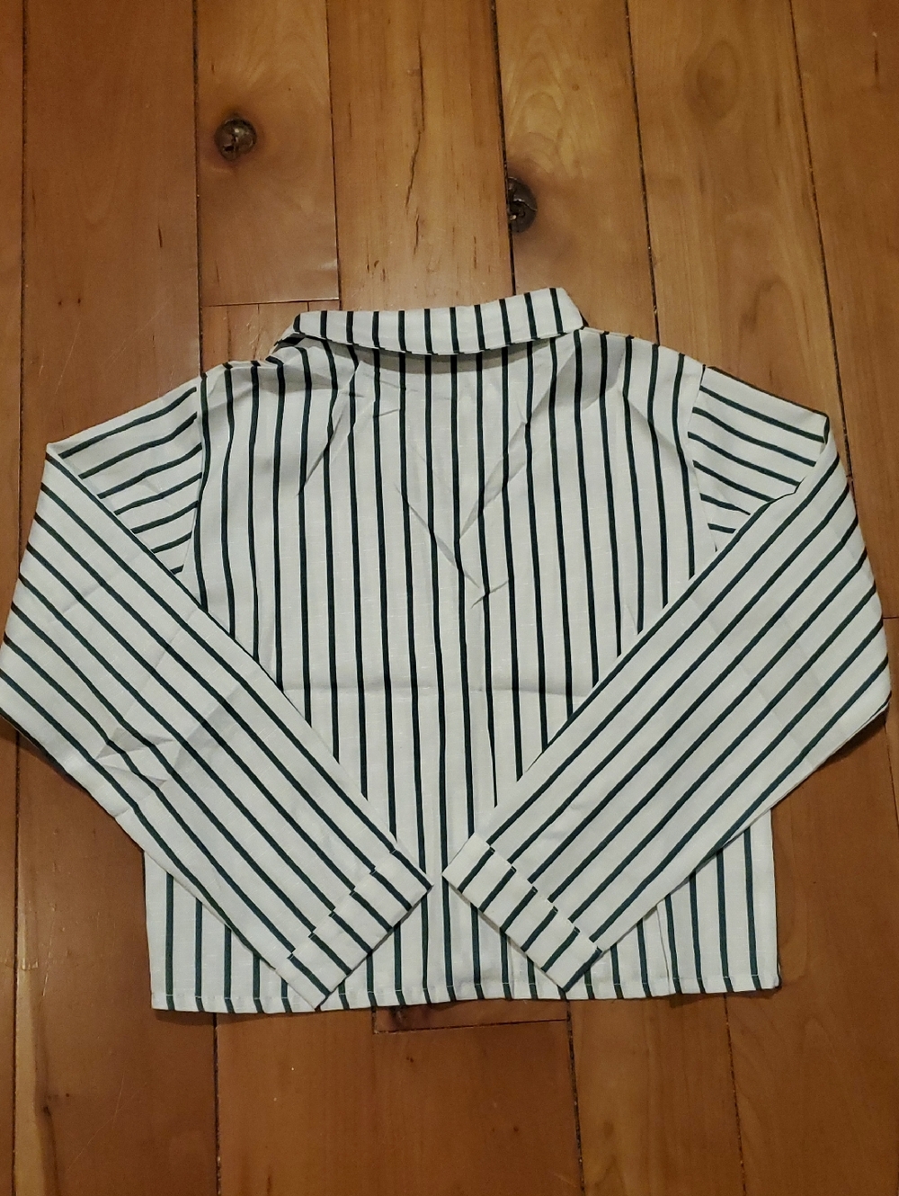 ARSHINER  NWT Striped Button-Up Shirt  in White & Dark Green Girls Size 10 - Picture 9 of 13